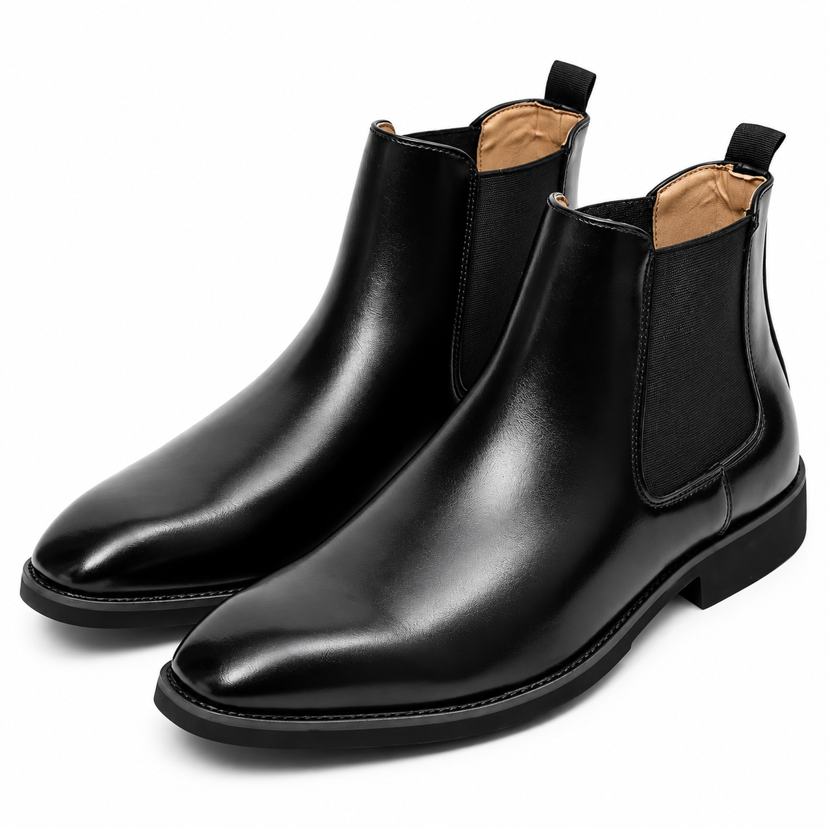 Black Leather Laceless Boots
