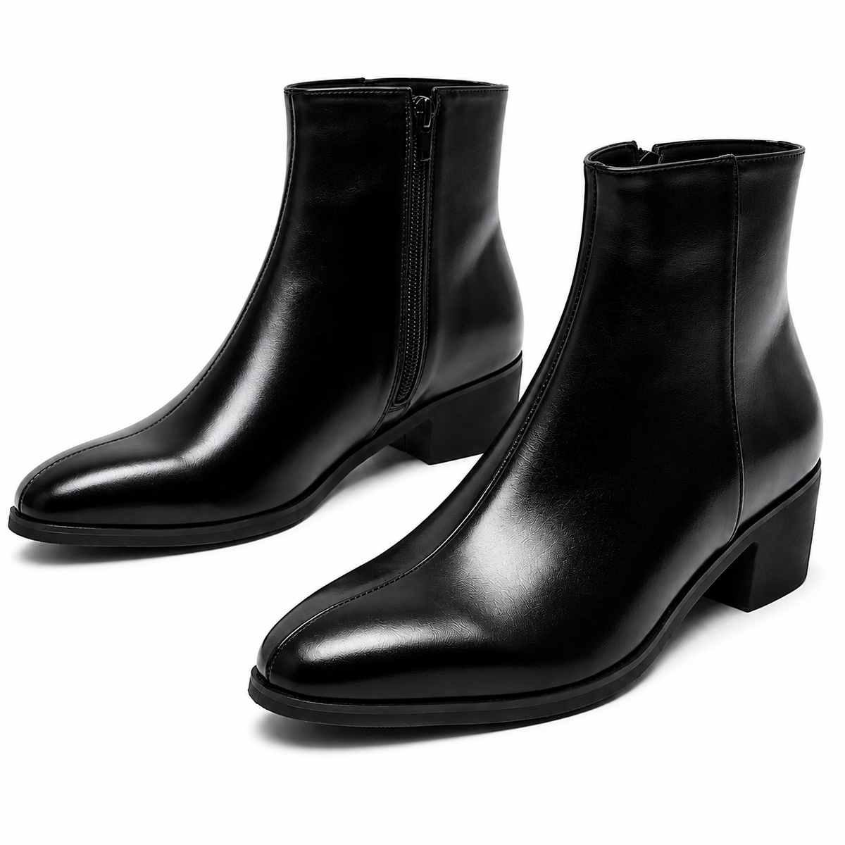 Black Leather Heeled Boots